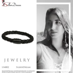 SilberDream Lederarmband schwarz Edelstahlverschluss geschwärzt LS4802