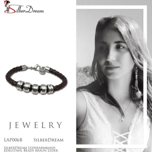 SilberDream Lederarmband Edelstahl Beads braun Leder Armband LAP006B