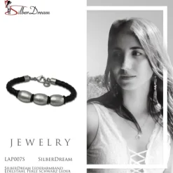 SilberDream Lederarmband Edelstahl Perle schwarz Leder Armband LAP007S