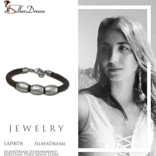 SilberDream Lederarmband Edelstahl Perle braun Leder Armband LAP007B