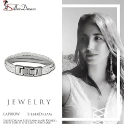 SilberDream Lederarmband Kordel weiß Edelstahl Leder Armband LAP003W