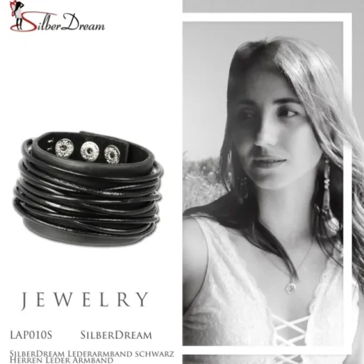 SilberDream Lederarmband schwarz Herren Leder Armband LAP010S