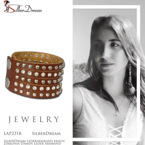SilberDream Lederarmband braun Zirkonia Damen Leder Armband LAP231B