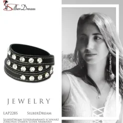 SilberDream Lederarmband schwarz Zirkonia Damen Leder Armband LAP228S