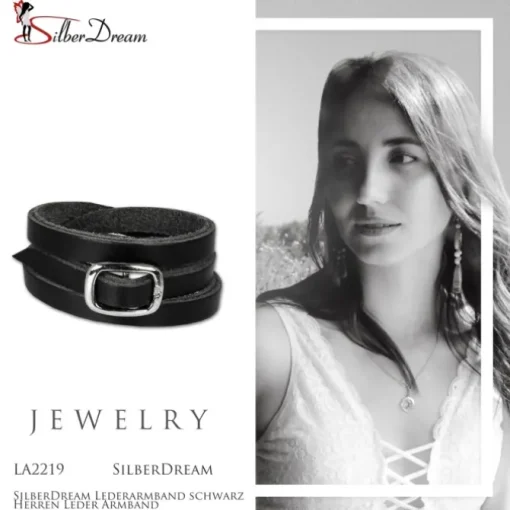 SilberDream Lederarmband schwarz Herren Leder Armband LA2219