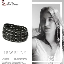 SilberDream Lederarmband Jeansstyle schwarz grau Leder Armband LAP511S
