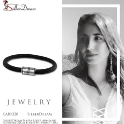 SilberDream Nappa Leder Armband schwarz 20cm Edelstahlverschluss LAB1320