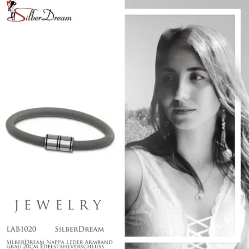 SilberDream Nappa Leder Armband grau 20cm Edelstahlverschluss LAB1020