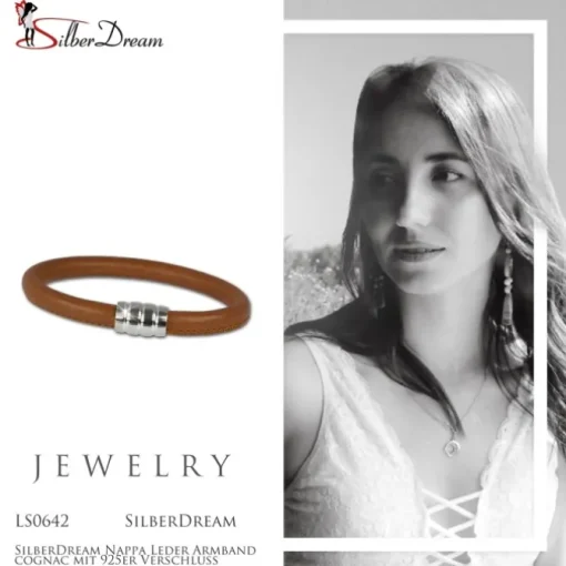 SilberDream Nappa Leder Armband cognac mit 925er Verschluss LS0642