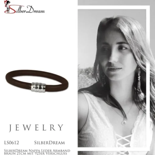 SilberDream Nappa Leder Armband braun 21cm mit 925er Verschluss LS0612