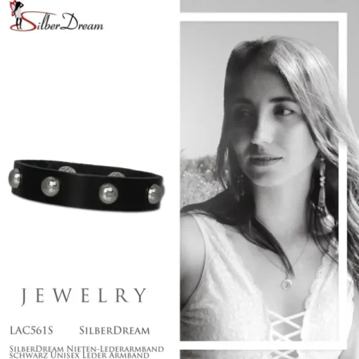 SilberDream Nieten-Lederarmband schwarz Unisex Leder Armband LAC561S