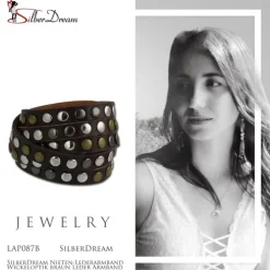 SilberDream Nieten-Lederarmband Wickeloptik braun Leder Armband LAP087B