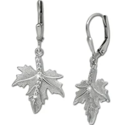 SilberDream Ohrhänger Ahornblatt Zirkonia weiß 925 Silber Ohrring SDO4425W