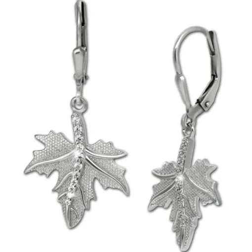 SilberDream Ohrhänger Ahornblatt Zirkonia weiß 925 Silber Ohrring SDO4425W