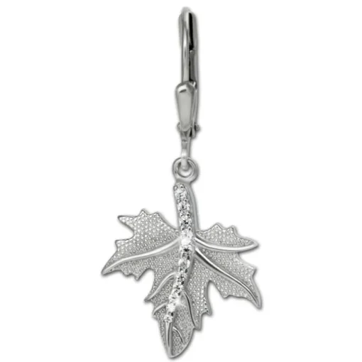 SilberDream Ohrhänger Ahornblatt Zirkonia weiß 925 Silber Ohrring SDO4425W