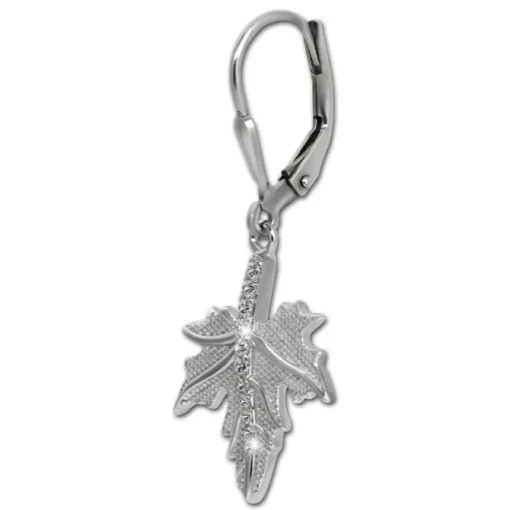 SilberDream Ohrhänger Ahornblatt Zirkonia weiß 925 Silber Ohrring SDO4425W