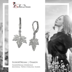 SilberDream Ohrhänger Ahornblatt Zirkonia weiß 925 Silber Ohrring SDO4425W