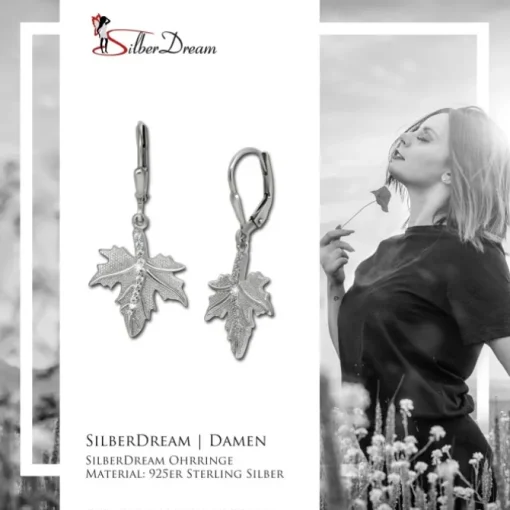 SilberDream Ohrhänger Ahornblatt Zirkonia weiß 925 Silber Ohrring SDO4425W