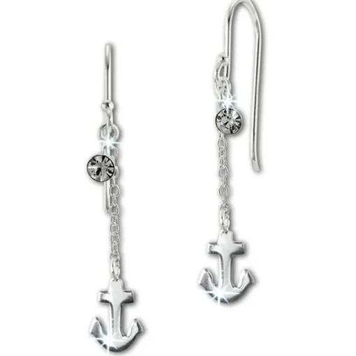 SilberDream Ohrhänger Anker Zirkonia weiß 925 Silber Damen Ohrring SDO8811W