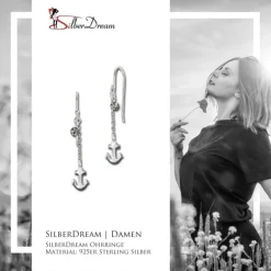 SilberDream Ohrhänger Anker Zirkonia weiß 925 Silber Damen Ohrring SDO8811W