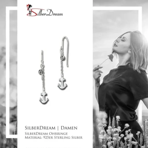 SilberDream Ohrhänger Anker Zirkonia weiß 925 Silber Damen Ohrring SDO8811W