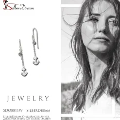 SilberDream Ohrhänger Anker Zirkonia weiß 925 Silber Damen Ohrring SDO8811W
