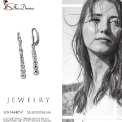SilberDream Ohrhänger Balls Zirkonia weiß 925 Silber Damen Ohrring SDO4440W