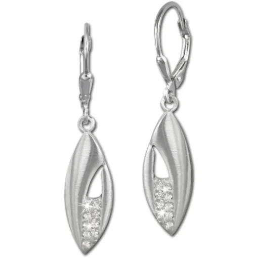 SilberDream Ohrhänger Blatt Zirkonia weiß 925 Silber Damen Ohrring SDO355M