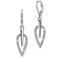 SilberDream Ohrhänger Blatt Zirkonia weiß 925 Silber Ohrring SDO4285W