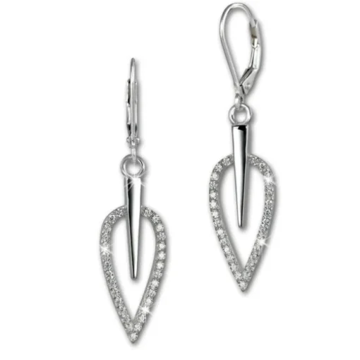 SilberDream Ohrhänger Blatt Zirkonia weiß 925 Silber Ohrring SDO4285W