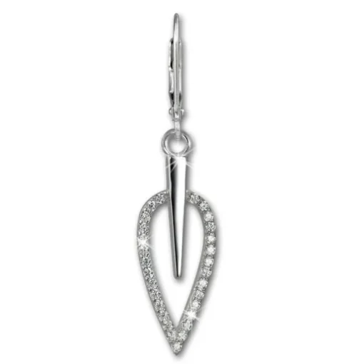 SilberDream Ohrhänger Blatt Zirkonia weiß 925 Silber Ohrring SDO4285W