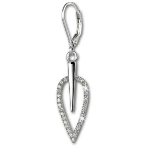 SilberDream Ohrhänger Blatt Zirkonia weiß 925 Silber Ohrring SDO4285W