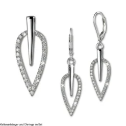 SilberDream Ohrhänger Blatt Zirkonia weiß 925 Silber Ohrring SDO4285W