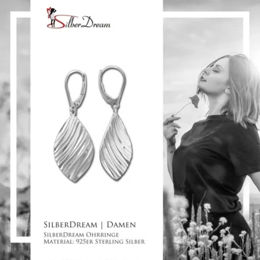 SilberDream Ohrhänger Blatt diamantiert 925er Silber Damen Ohrring SDO4320J