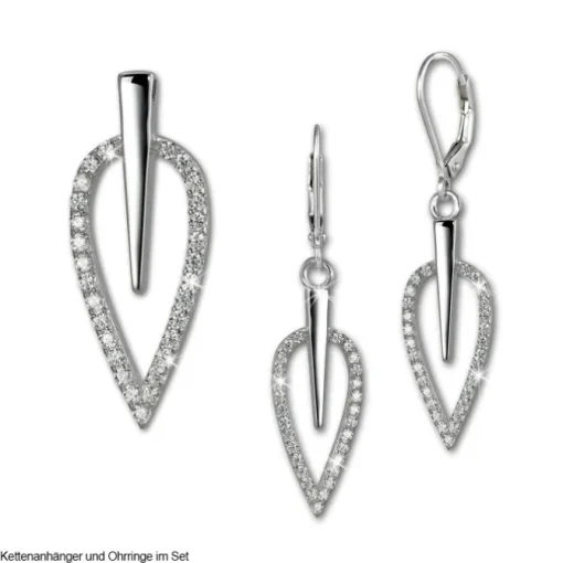 SilberDream Ohrhänger Blatt Zirkonia weiß 925 Silber Ohrring SDO4285W