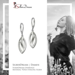 SilberDream Ohrhänger Blatt Zirkonia 925er Sterling Silber Damen SDO4348W