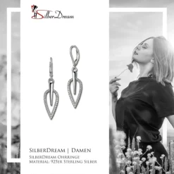 SilberDream Ohrhänger Blatt Zirkonia weiß 925 Silber Ohrring SDO4285W