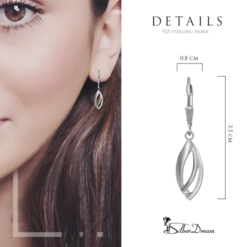 SilberDream Ohrhänger Blatt Zirkonia weiß 925 Sterling Silber Damen SDO4394W