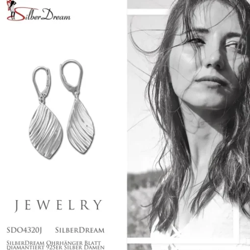 SilberDream Ohrhänger Blatt diamantiert 925er Silber Damen Ohrring SDO4320J
