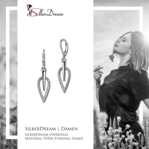 SilberDream Ohrhänger Blatt Zirkonia weiß 925 Silber Ohrring SDO4285W