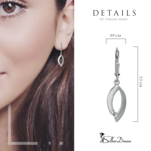 SilberDream Ohrhänger Blatt Zirkonia weiß 925 Sterling Silber Damen SDO4380W