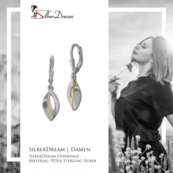 SilberDream Ohrhänger Blatt bicolor 925 Sterling Silber Damen SDO4386T