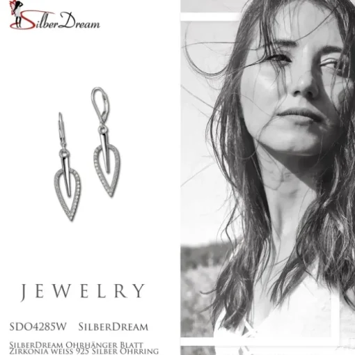 SilberDream Ohrhänger Blatt Zirkonia weiß 925 Silber Ohrring SDO4285W