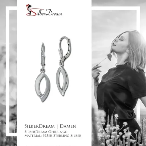 SilberDream Ohrhänger Blatt Zirkonia weiß 925 Sterling Silber Damen SDO4380W