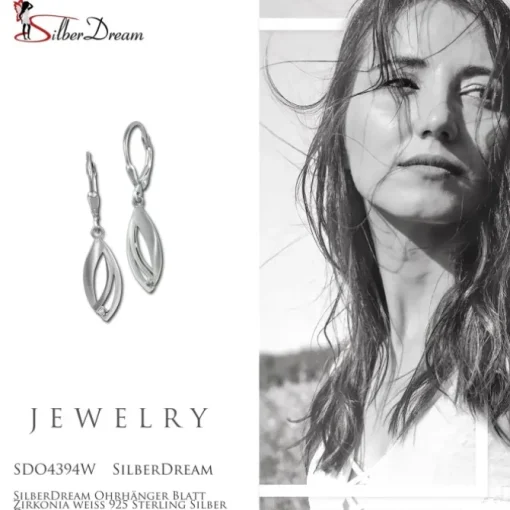 SilberDream Ohrhänger Blatt Zirkonia weiß 925 Sterling Silber Damen SDO4394W