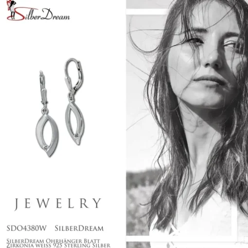 SilberDream Ohrhänger Blatt Zirkonia weiß 925 Sterling Silber Damen SDO4380W