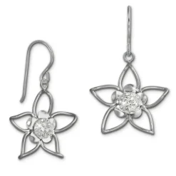 SilberDream Ohrhänger Blume Zirkonia weiß 925er Silber Damen SDO461W