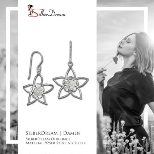 SilberDream Ohrhänger Blume Zirkonia weiß 925er Silber Damen SDO461W