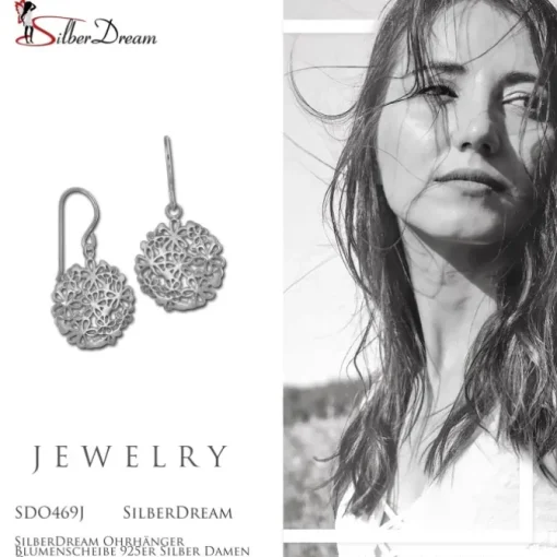 SilberDream Ohrhänger Blumenscheibe 925er Silber Damen Ohrringe SDO469J