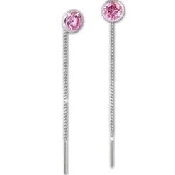 SilberDream Ohrhänger Durchzieher Zirkonia rosa 5mm 925 Silber SDO5965A